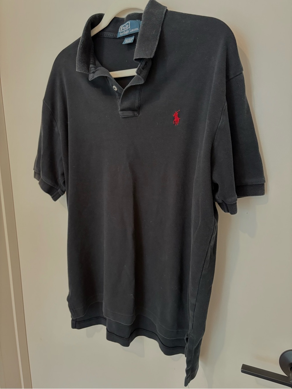 VNTG Polo by Ralph Lauren Classic Black Short-Sleeve Polo with Red Pony Cotton